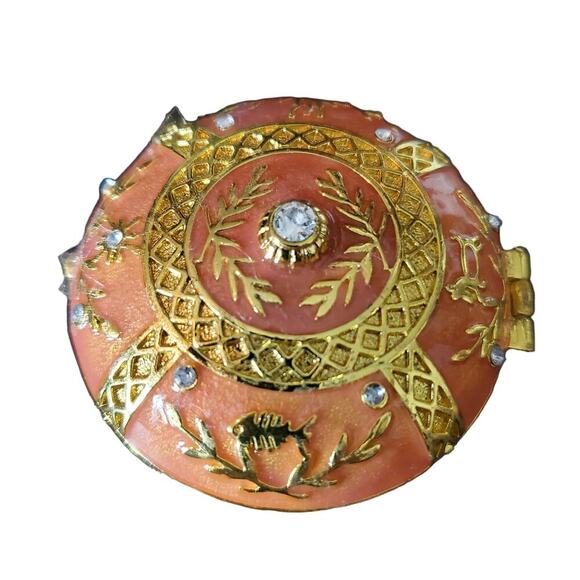 Orange Metal Fish Bone Trinket Box with Rhinestone Accent Coastal Vanity - Picture 7 of 7